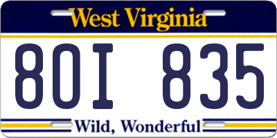 WV license plate 8OI835
