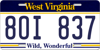 WV license plate 8OI837