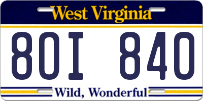 WV license plate 8OI840