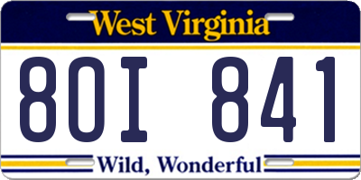 WV license plate 8OI841