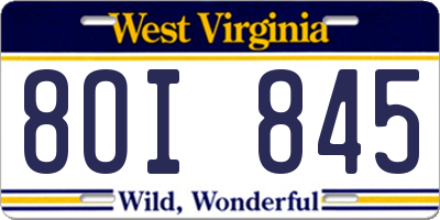 WV license plate 8OI845
