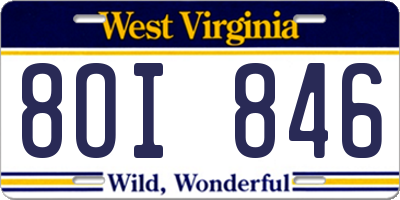 WV license plate 8OI846