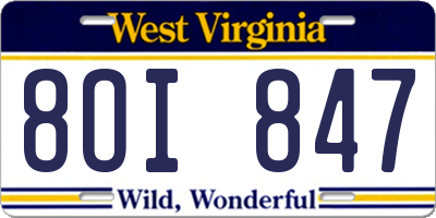 WV license plate 8OI847