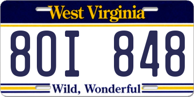 WV license plate 8OI848