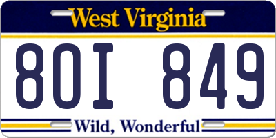 WV license plate 8OI849