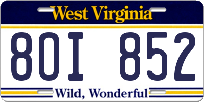 WV license plate 8OI852