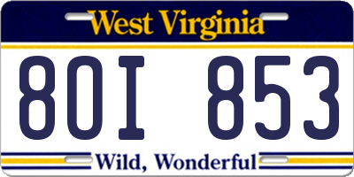 WV license plate 8OI853