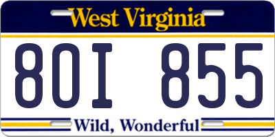 WV license plate 8OI855