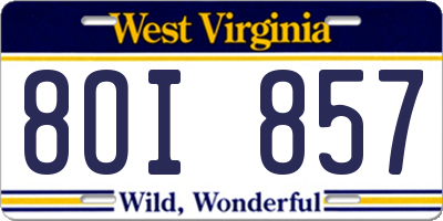 WV license plate 8OI857