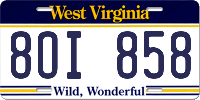 WV license plate 8OI858