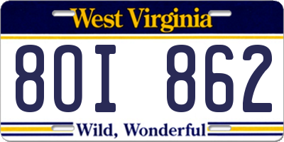 WV license plate 8OI862