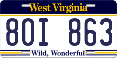 WV license plate 8OI863