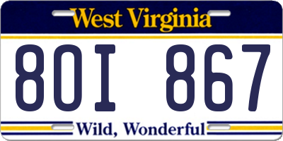WV license plate 8OI867