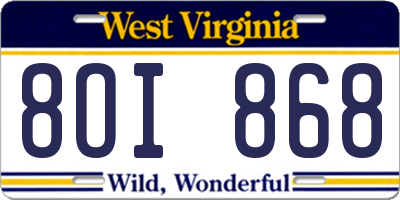 WV license plate 8OI868