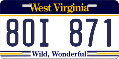 WV license plate 8OI871