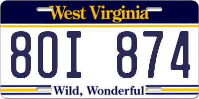WV license plate 8OI874