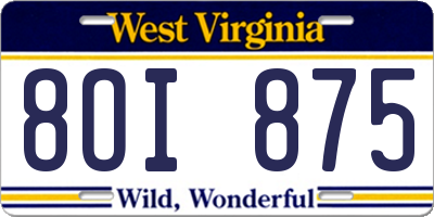 WV license plate 8OI875