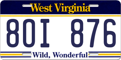WV license plate 8OI876