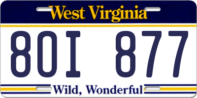 WV license plate 8OI877