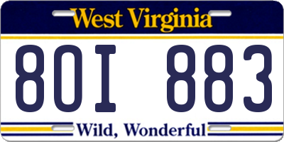 WV license plate 8OI883