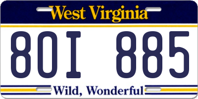 WV license plate 8OI885
