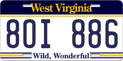 WV license plate 8OI886