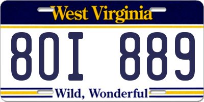 WV license plate 8OI889