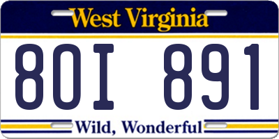 WV license plate 8OI891