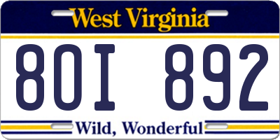 WV license plate 8OI892