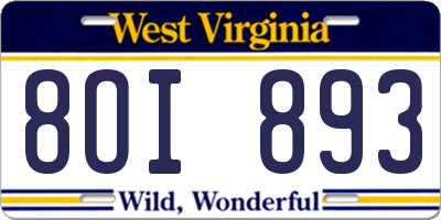 WV license plate 8OI893