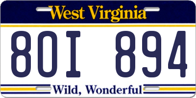 WV license plate 8OI894