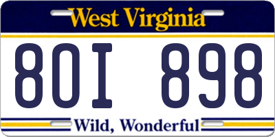 WV license plate 8OI898