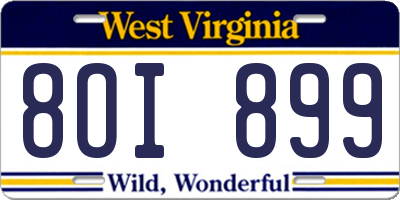 WV license plate 8OI899