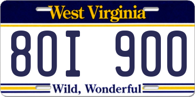 WV license plate 8OI900