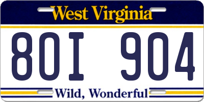 WV license plate 8OI904
