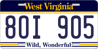 WV license plate 8OI905