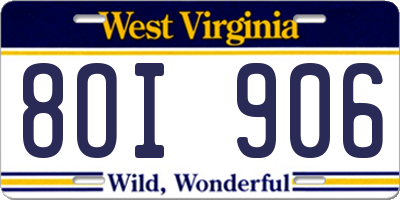 WV license plate 8OI906