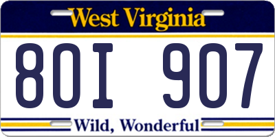 WV license plate 8OI907