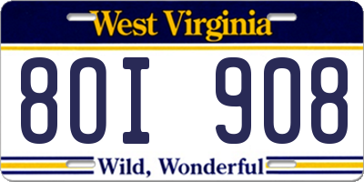 WV license plate 8OI908