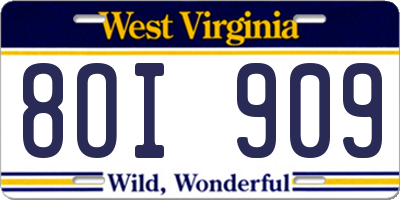 WV license plate 8OI909