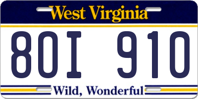 WV license plate 8OI910