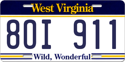 WV license plate 8OI911