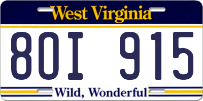 WV license plate 8OI915