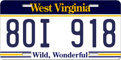 WV license plate 8OI918