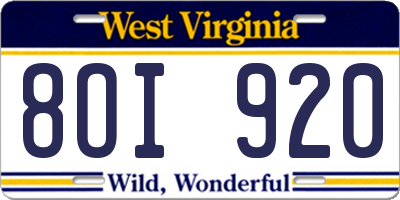 WV license plate 8OI920