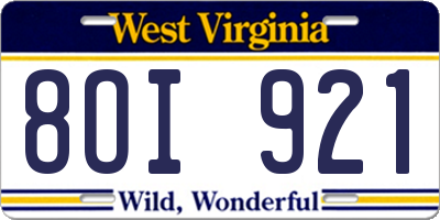 WV license plate 8OI921