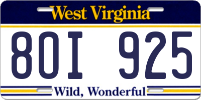 WV license plate 8OI925
