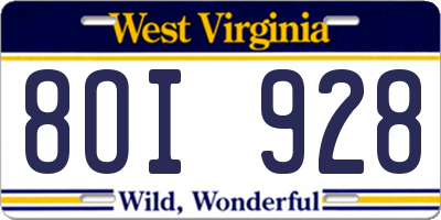 WV license plate 8OI928