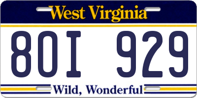 WV license plate 8OI929
