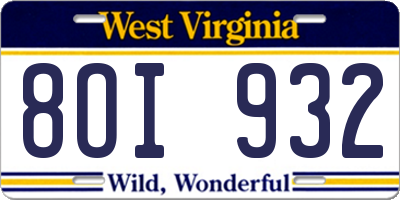 WV license plate 8OI932